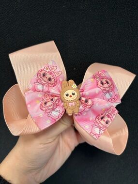 Fuzzy Monster Pink Double Hair Bow for Kids